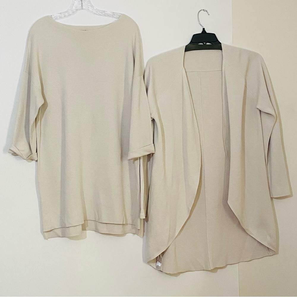 Eileen Fisher Cream Women Tunic/Dress w/Cardigan Cream Small Petite Silk Cotton